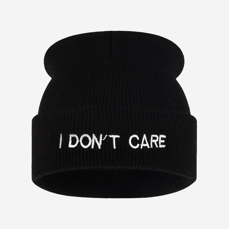 Beanie Cuffed Knit - I DON'T CARE Text Knit Cuffed