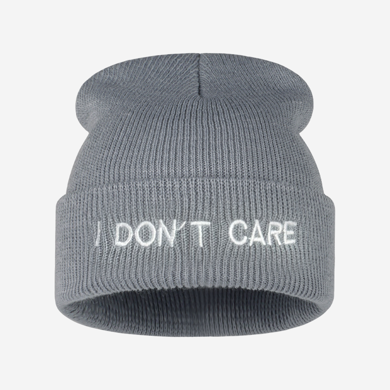 I DON'T CARE Text Knit Cuffed  - огляд і ціна Beanie Cuffed Knit